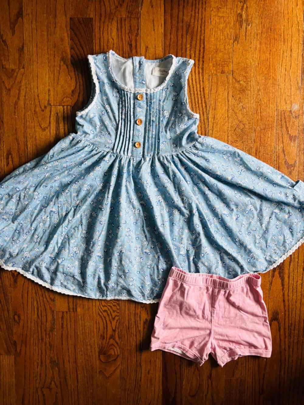 SweetHoney Light Blue Floral Sundress with Pink Shorts size 10